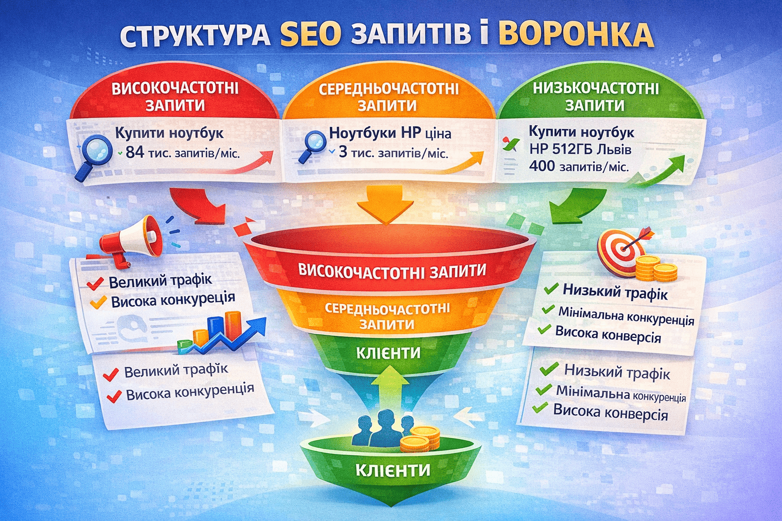 Структура SEO запросов и воронка